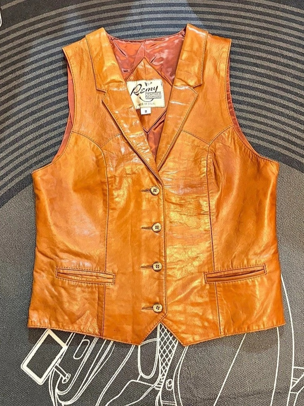 Women’s Remy Leather Fashions Brown Leather Lined Button Front Vest Sz 8